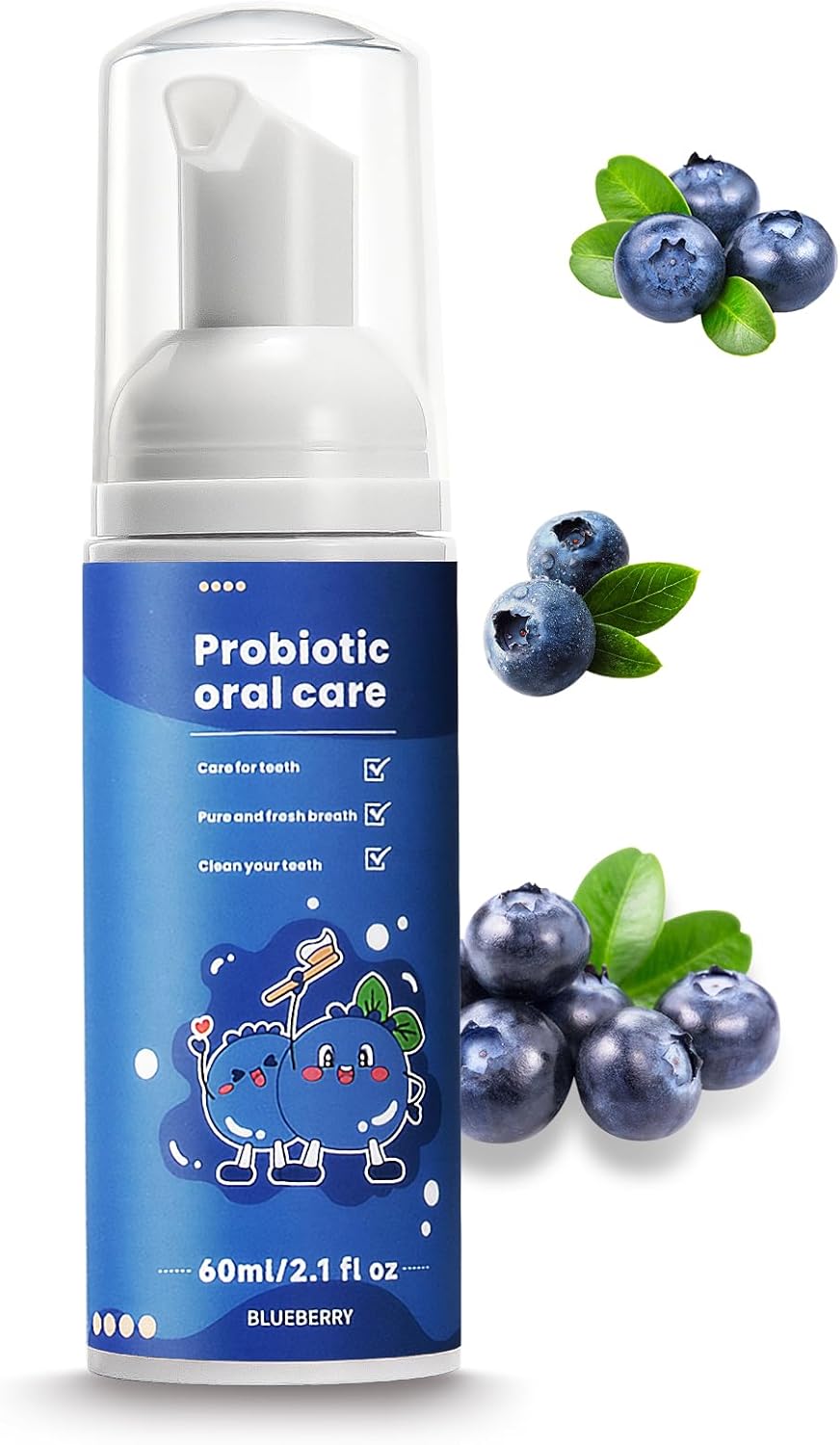 Fluoride Free Foam Kids Toothpaste - Natural Teeth Clean and Whitening Toothpaste with Blueberry Mint Flavor for U Shaped Toothbrush Travel Size (Blueberry)