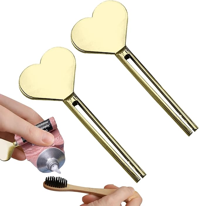2Pcs Gold Toothpaste Tube Key, Stainless Steel Toothpaste Roller Tube Wringer, Tube Key Tooth Paste Squeezer, Metal Tube Squeezer Key Suitable for Save Toothpaste, Creams, Paint, Cosmetic, Hair Dye