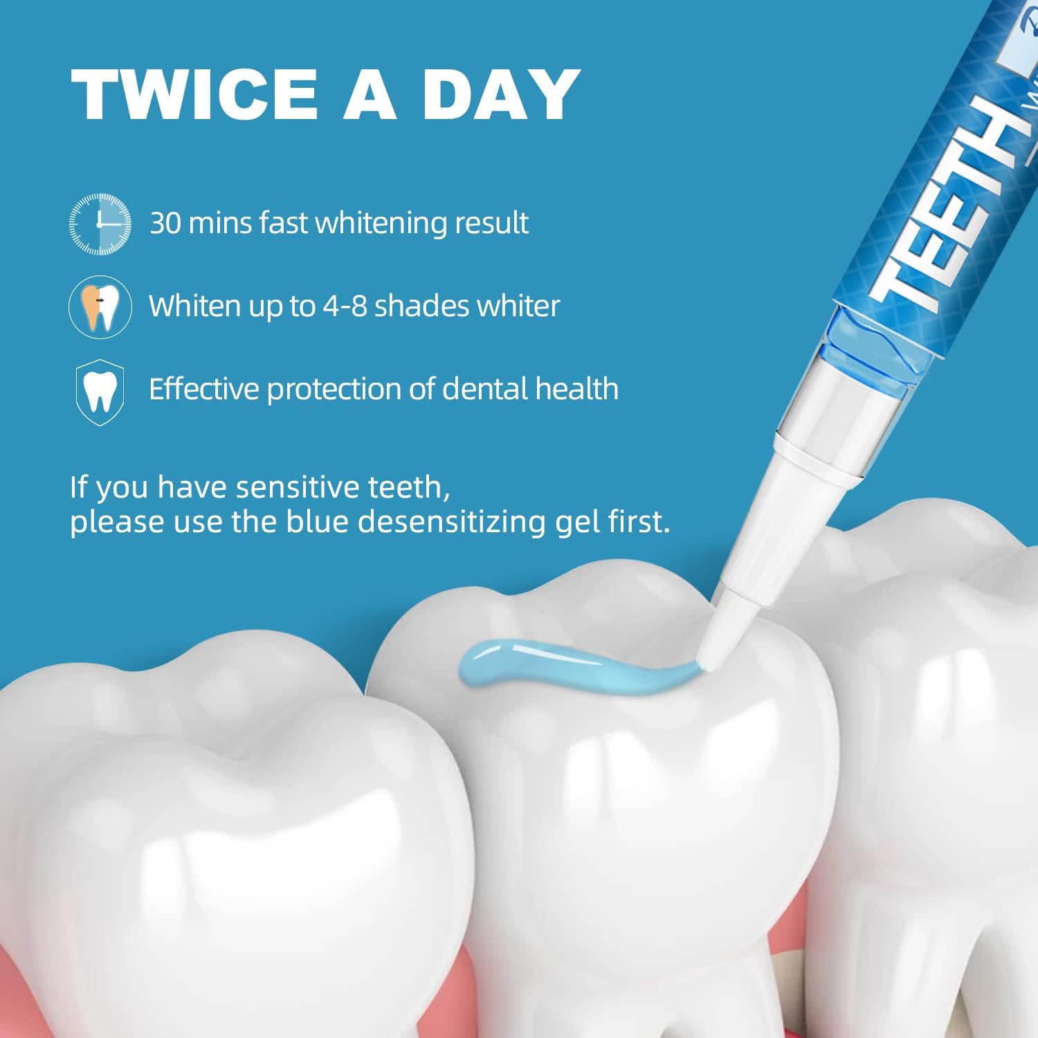 Teeth Whitening Pen 4+1(5 Pack), 70+ Treatments, Use Twice a Day Up to 1-6 Shade Whiter in 1-2 Weeks, 4 Whitening Pens plus 1 Desensitizing Pen, Effective, Painless and Enamel Safe Teeth Whitening Gel