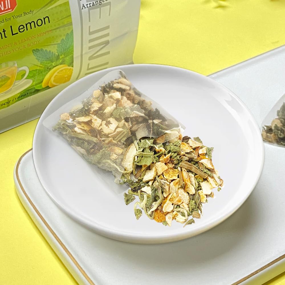 XIEJINJI Peppermint Lemon Tea Bags, 4.2g x 40 Count (5.9 oz), 100% Natural Lemon & Peppermint Leaves, No Flavoring - No Additives - Caffeine Free, Eco-Conscious Pyramid Clear Filter Teabag