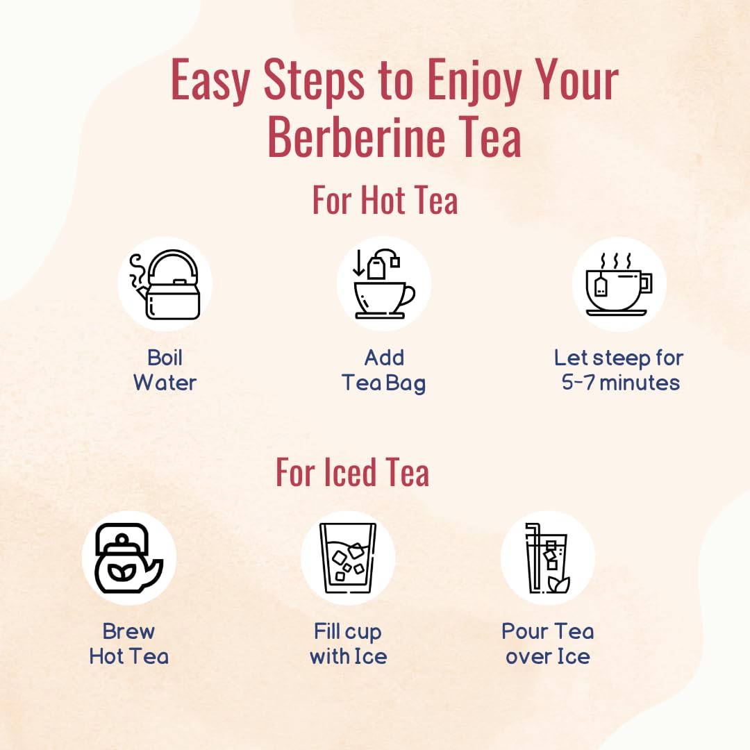 Organic Berberine Tea – Herbal Tea Promotes Health with Ceylon Cinnamon, Mint & Chamomile – 30 Tea Bags