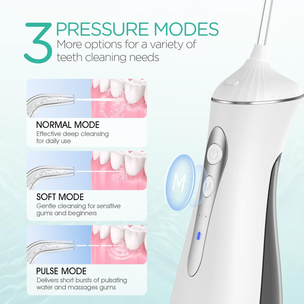 VOYOR-HEALTH Water Dental Flosser for Teeth Cordless, Rechargeable Electric Flosser for Teeth Cleaning and Flossing, Portable Oral Irrigator 3 Modes & IPX7 Waterproof for Travel Home WF400 (Grey)
