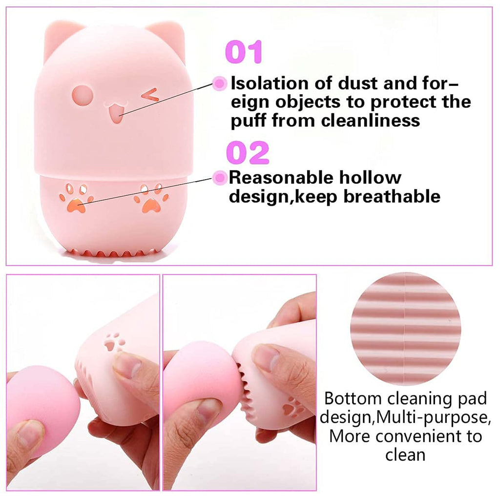 Makeup Sponge Holder, Beauty Sponge Holder + Makeup Blender Travel Case Beauty Sponge Blender Drying Stand & Storage Containers - Pink + Gold