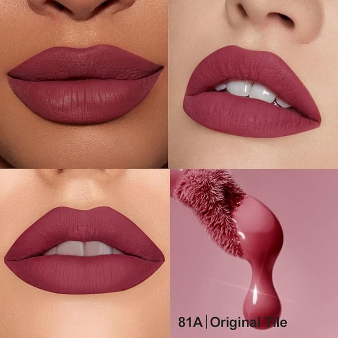 Velvet Matte Lip Stain – Long Lasting Waterproof Liquid Lipstick, Transfer-Proof Lightweight Lip Gloss, Non-Sticky Soft Matte Lip Tint with High Pigment, Smudge-Proof Lip Stain for All-Day Wear #81A
