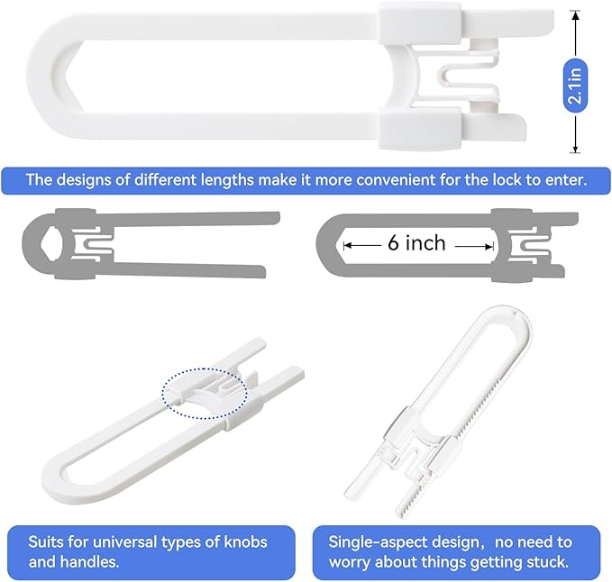 10 Pack Baby Sliding Cabinet Locks - Safeasy Adjustable U Shaped Child Safety Locks,Childproof Latches for Kitchen Bathroom Storage Cupboards Doors, Handles and Knobs (white, 10)