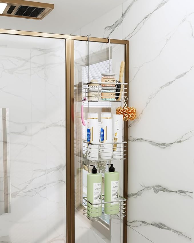 3-Tier Small Hanging Bathroom Organizer,caddy hanging,Shampoo Holder Stainless Steel,over the door shower caddy,shower storage