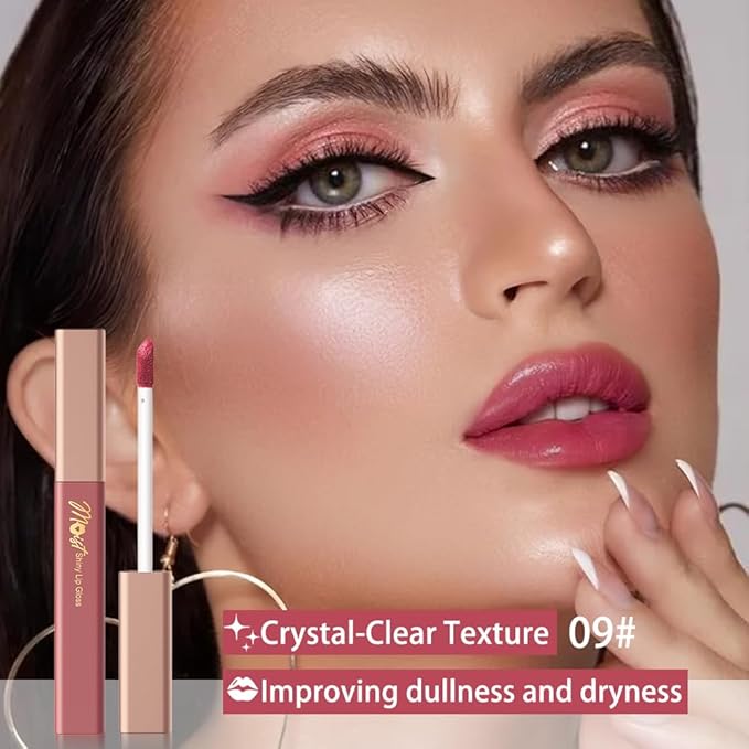 Lip Stain Hydrating High Shine – Lightweight Non-Sticky Glossy Lip Tint, Mirror Shine Moisturizing Lip Makeup for Plump & Full Lips, Long-Lasting Rich Color Lip Glaze, Soft Smooth Lip Gloss 09#