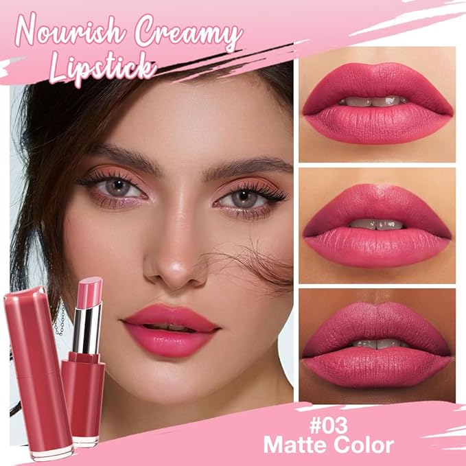 2Pcs Honey Lipstick Tinted Lip Balm Set - Matte Tint Cream Lipsticks for All Skin Tones,Hydrating Lip Stain,Can be Buildable Nourishing Moisturizing Suitable for Women to Every Day Makeup 02&03