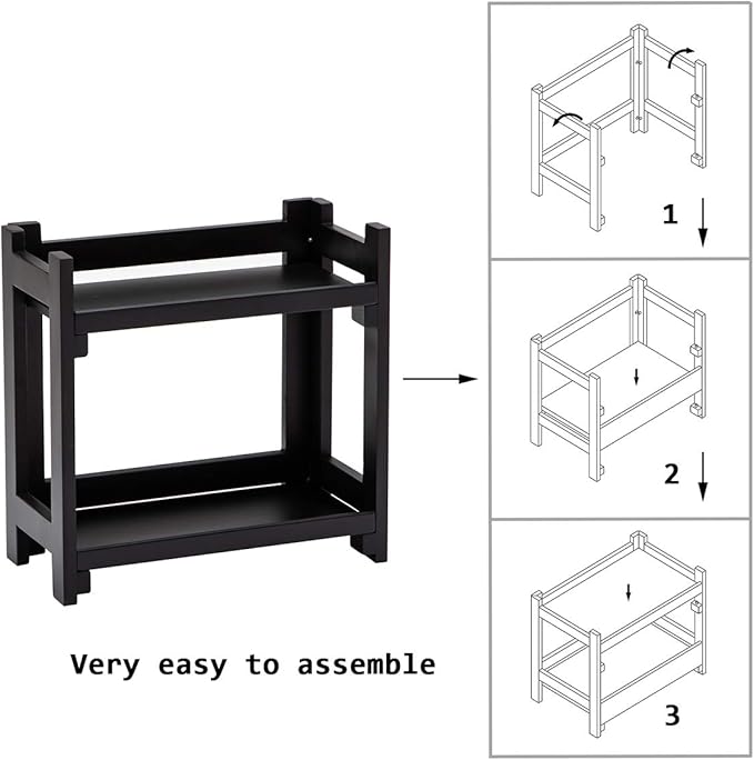 GOBAM Bamboo Makeup Organizer, Black Vanity Storage Box, Multi-Purpose Storage for Skincare, Toiletries and Desktop, 2-Tier Cosmetic Organizer Shelf for Bathroom, Countertop, Kitchen, Office