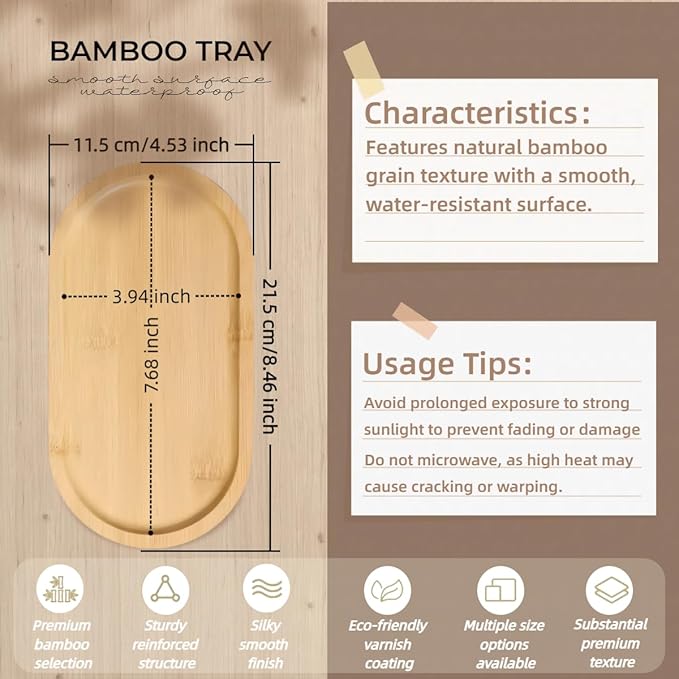 1PCS Bamboo Bathroom Trays - Suitable for The Bathroom,Kitchen,Breakfast Tray and Decorative Tray (8.46 in * 4.53 in)