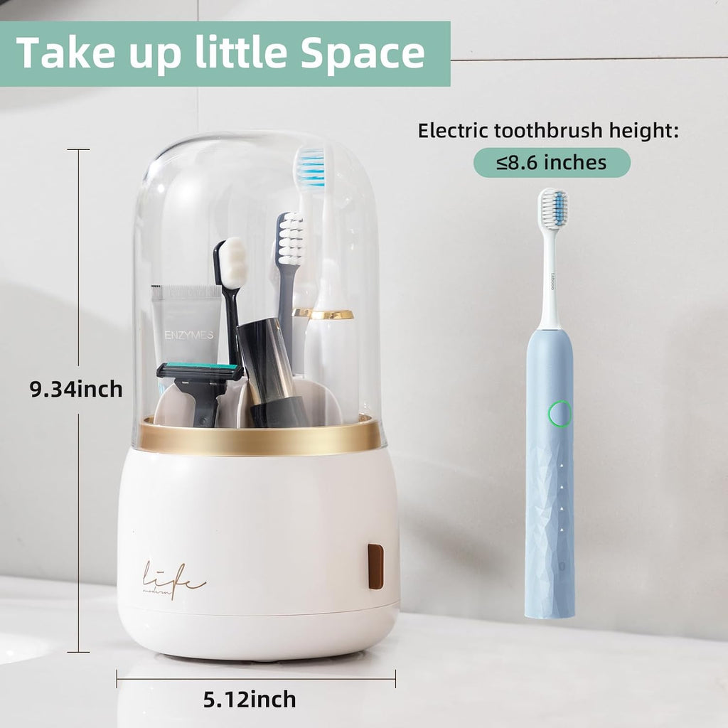 Toothbrush Holders for Bathrooms, Rotating 7 Slots Electric Toothbrush Holders with Cover, Countertop Toothpaste Organizers (White)