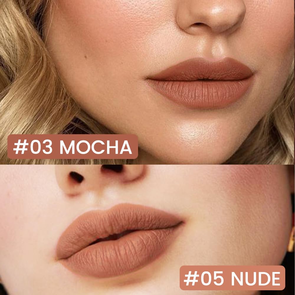 Kaely 2Pcs Mocha Nude Longwear Liquid Lip Liner Waterproof, 24 Hour Long Lasting Lip Liner Stain Marker Pen, 2-in-1 Matte Semi Permanent Lipliner & Lipstick, Vegan & Cruelty-Free, 03+05