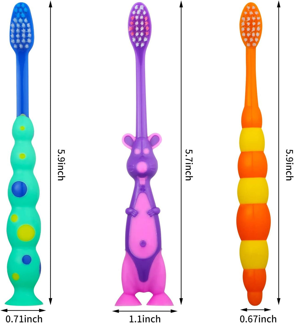 Toddler Toothbrush Pack - 24 Pieces, Soft Bristle Animal Toothbrushes with Covers, Suction Cup, Sensitive Teeth