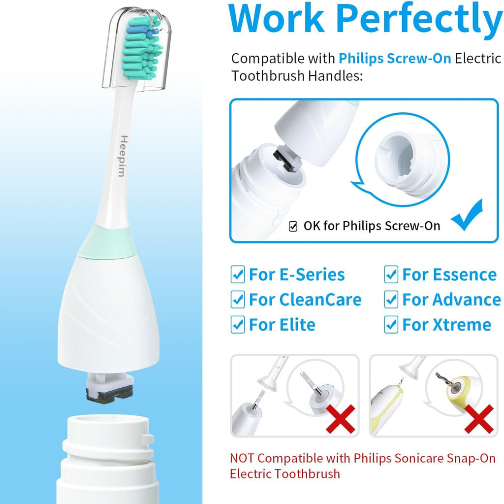 Replacment Heads Compatible with Philips Sonicare, for E-Series Essence, for Xtreme, for Elite, for Advance, and for CleanCare Electric Toothbrush, Toothbrush Replacment Heads Refills, 6 Pack