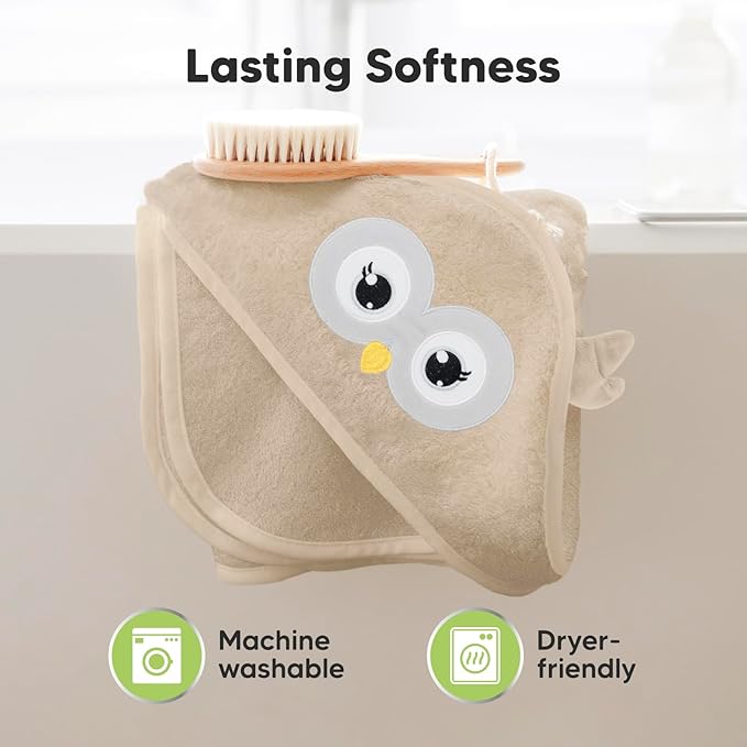 KeaBabies Hooded Baby Towel for Newborn - Viscose Derived from Bamboo Large Baby Bath Towels with Hood for Boys, Girls, Toddler, Extra Absorbent & Soft Newborn Bath Essentials (Owl, Regular)