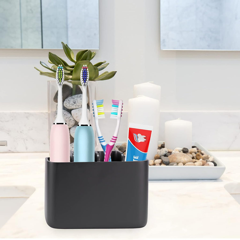 Toothbrush Holder Bathroom Toothbrush Toothpaste Organizer Tooth Brush Holder Makeup Brushes Holder Resin (Black)