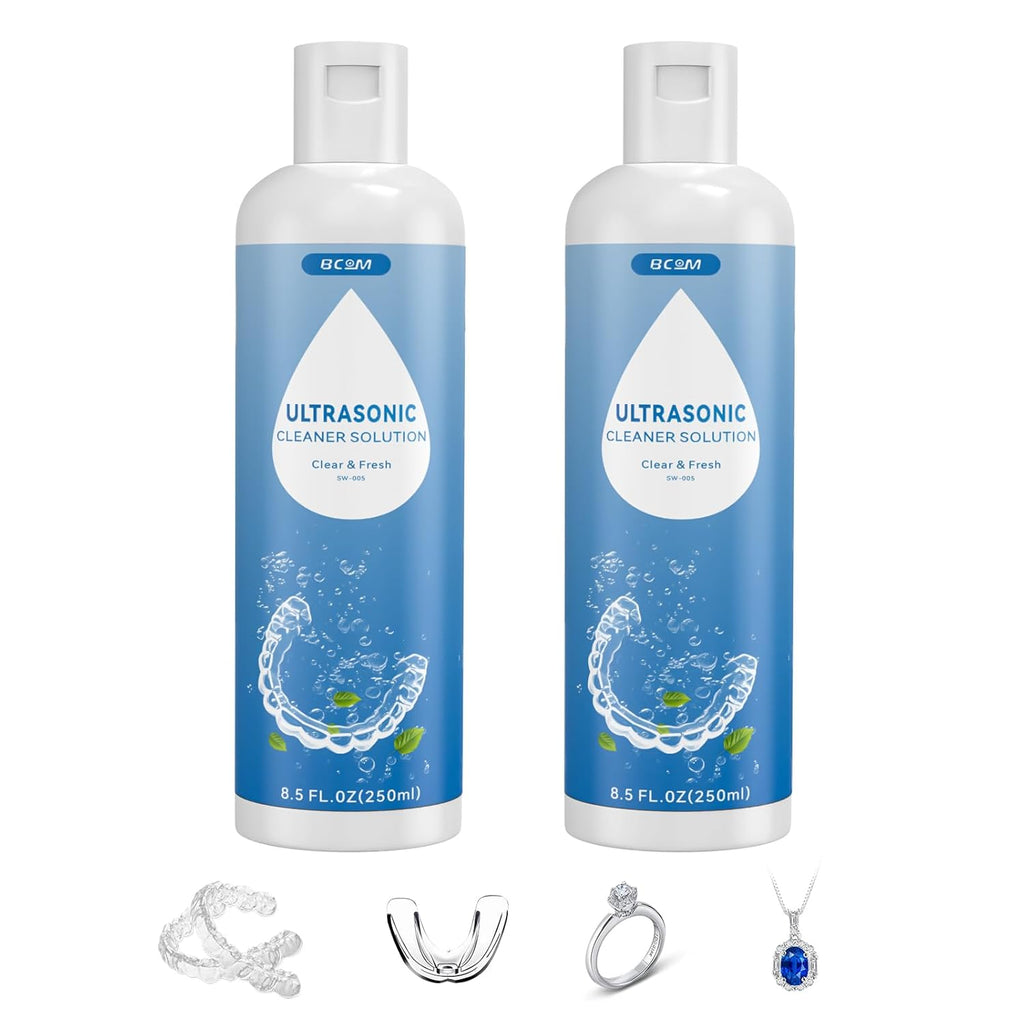 BCOM Ultrasonic Retainer Cleaner Solution, Jewelry Cleaner Solution Deep Clean for Retainer, Mouthguards, Night Guards, Aligners and Jewelry Ring, Odor Stain Remover for Cleaner 8.5 oz,2 Pack