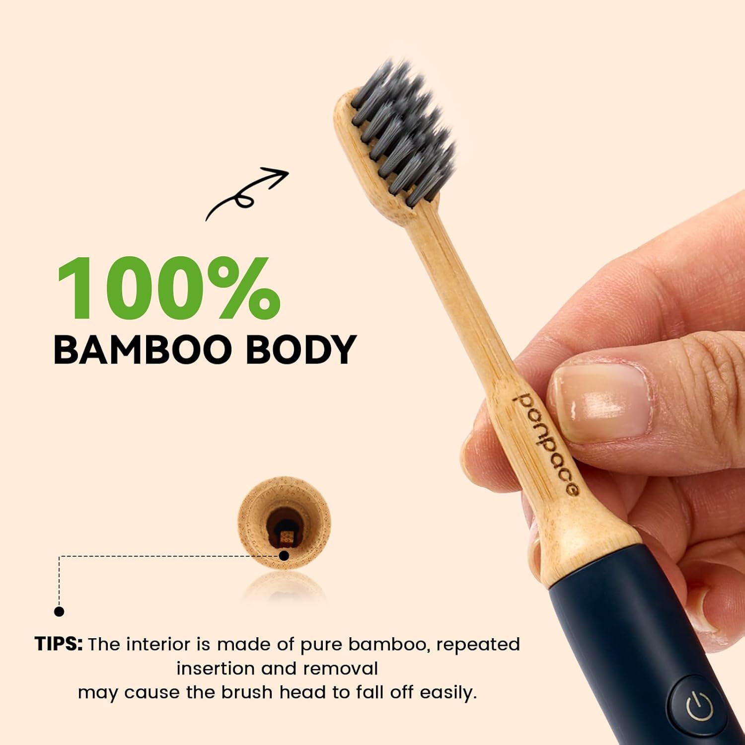 Bamboo Toothbrush Heads Compatible with Philips One by Sonicare, Soft Charcoal Infused Bristles, Whitening & Deep Cleaning