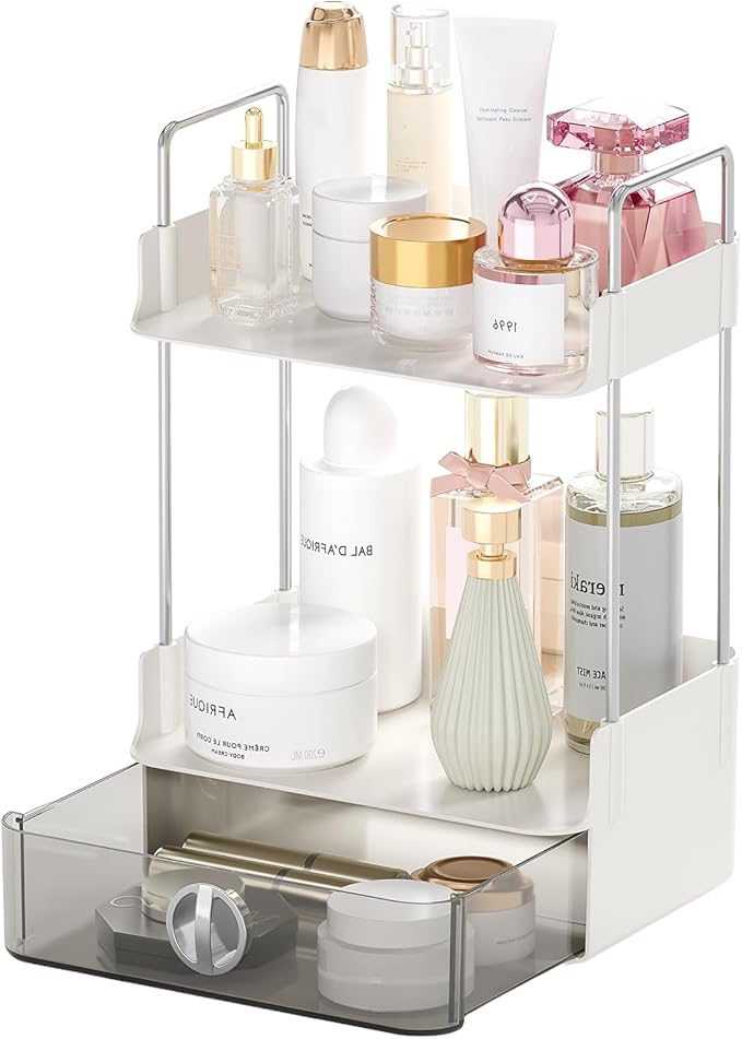 Mini Skincare Organizers,2-Tier Drawer Bathroom Organizer Countertop,Small-Sized Cosmetic Storage Rack Suitable for Delicate Girls,Organizer Shelf for Vanity Storage,Multi-Purpose Makeup Organizer