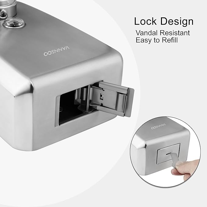 Commercial Wall Mount Stainless Steel Foam Soap Dispenser, 40 oz (1200ml) Industrial Refillable Foaming Hand Sanitizer Dispensers for Bathroom and Kitchen Brushed