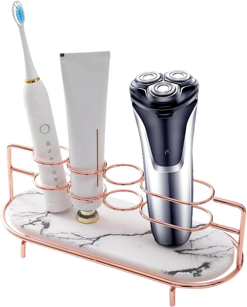 Toothbrush Holders for Bathroom,Metal Toothbrush Organizer with Diatomite Base, Water Absorption Quick Drying Bathroom Organizers and Storage,for Electric Toothbrush,Toothpaste,Razor,Makeup.Golden