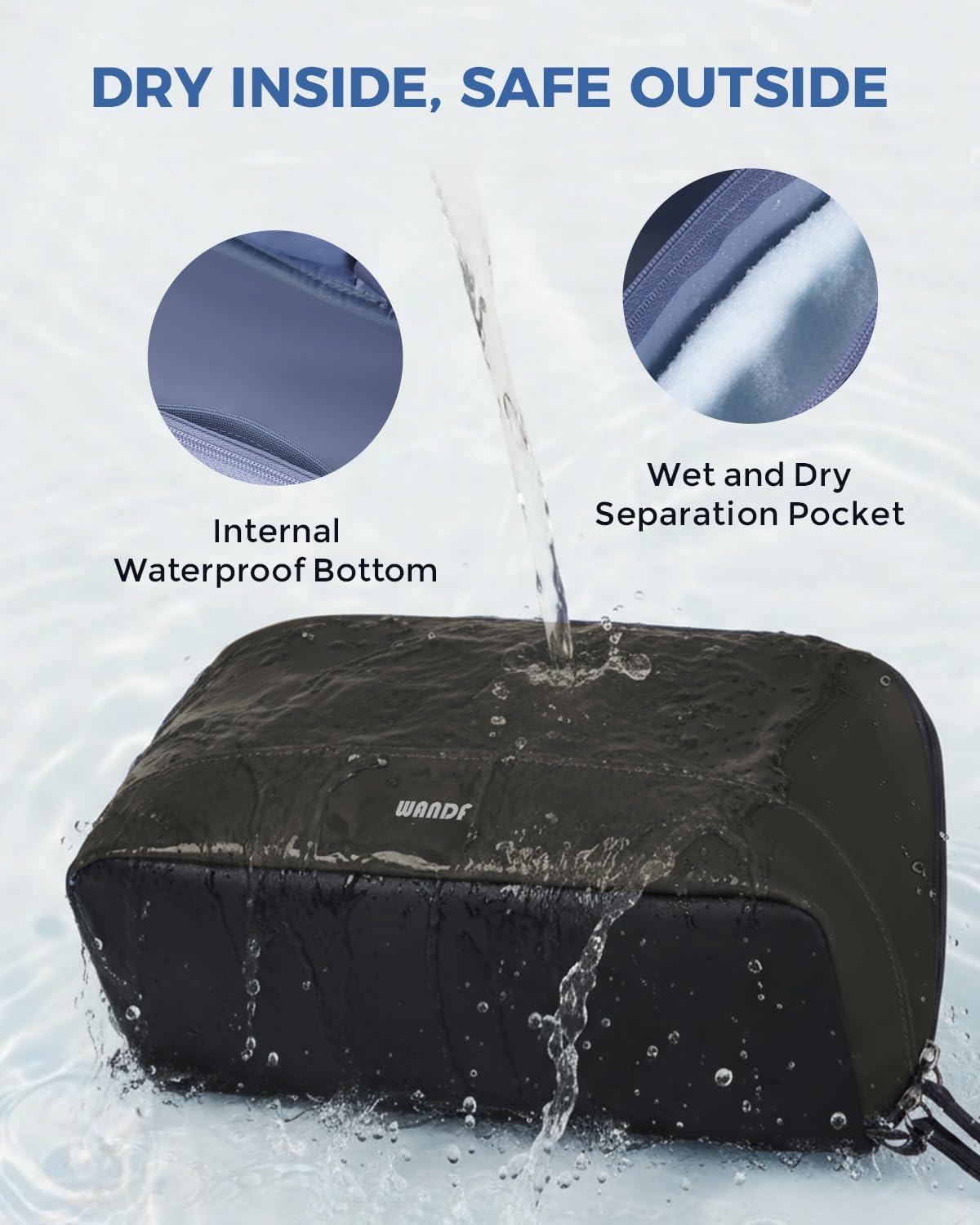 WANDF Toiletry Bag for Men, PU Leather Travel Organizer with Detachable Waterproof Hanging Pouch, Open-Flat Dopp Kit Shaving Bag with Wet Pocket for Travel Toiletries Accessories (Army Green)