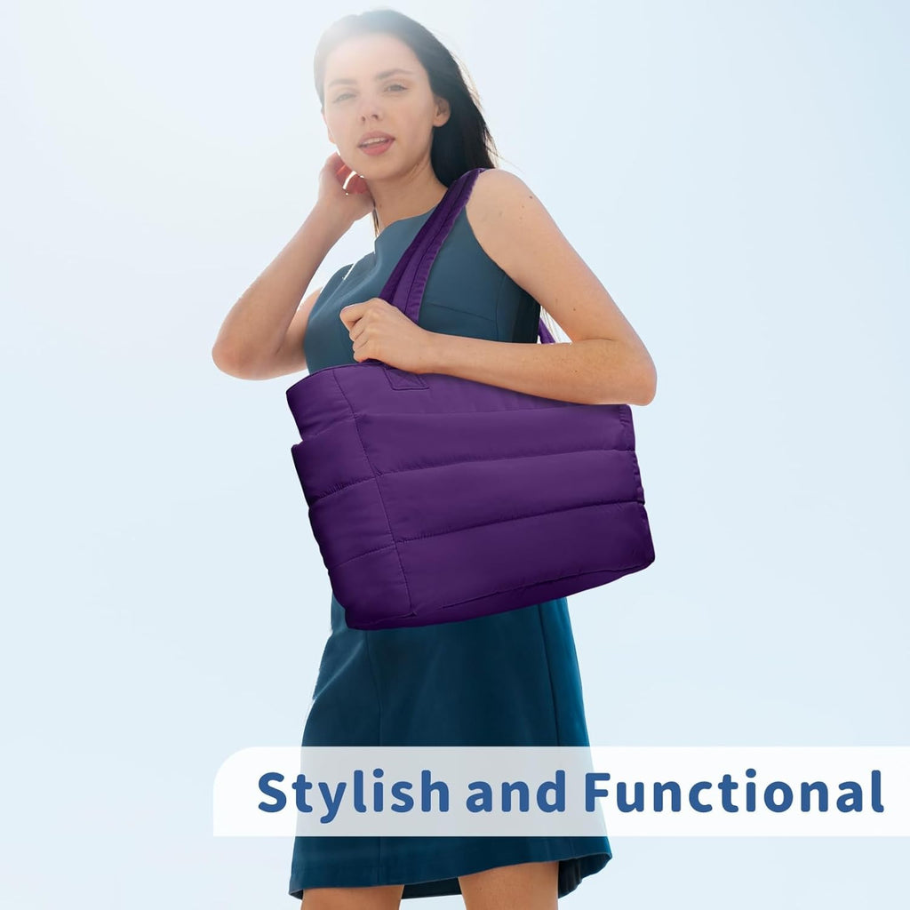 TOPDesign Puffer Tote Bag for Women, Lightweight Puffy Handbag with Compartments, Quilted Shoulder Bag for Work, Travel, Gym