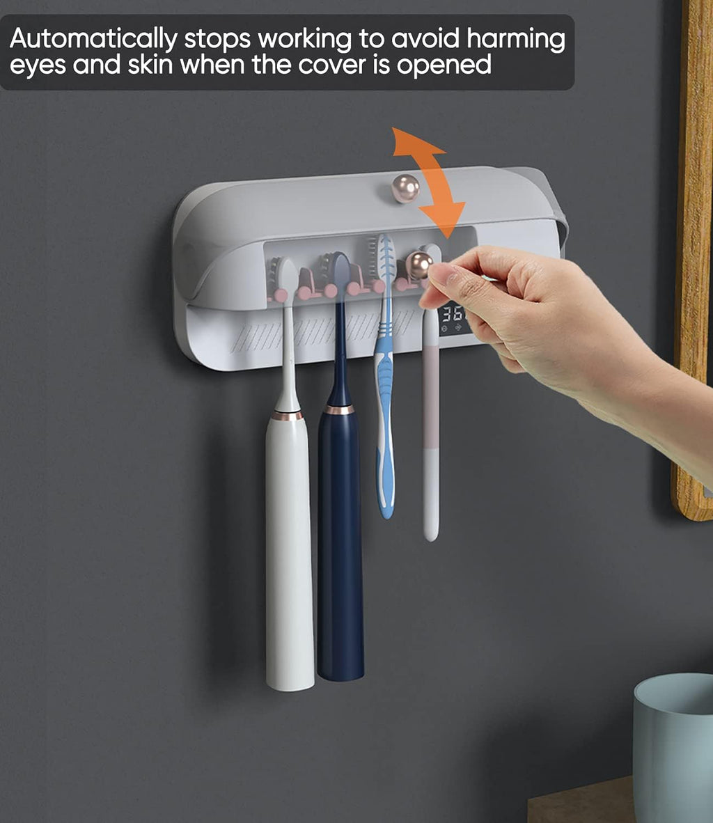 StarWin UV Toothbrush Dryer Holder, Heating Plate and Fan Drying Function, Rechargeable and Timing Tooth Brush Holder Wall-Mounted for Bathroom, No Drilling, 4 Slots