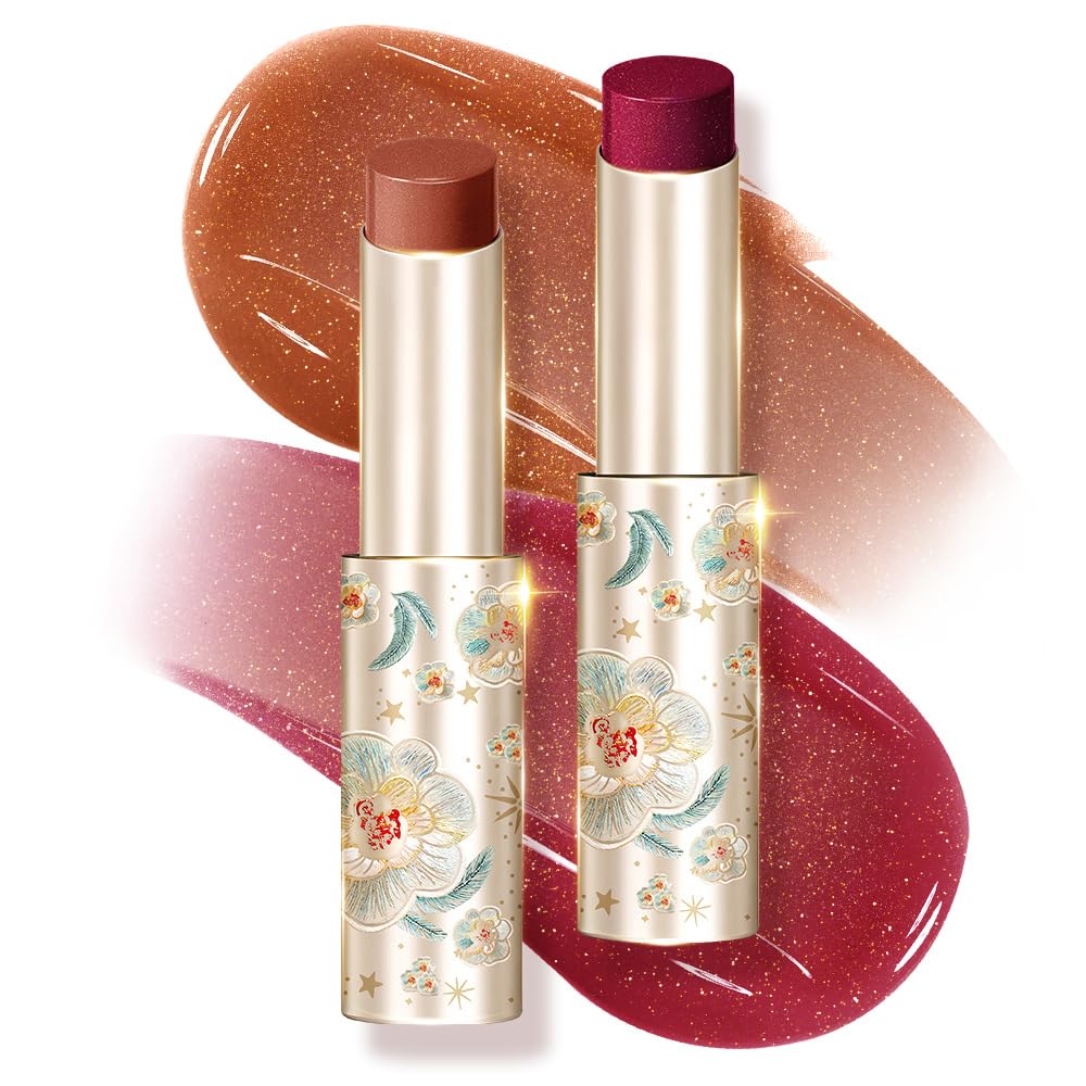 CATKIN Glossy Lip Balm Ultra Hydating Glow Lip Tinted Jelly Plump Melting Balm Shea Butter Repair Soothing For Dry Lips Dewy Finished 0.12 oz 2pcs Set 04