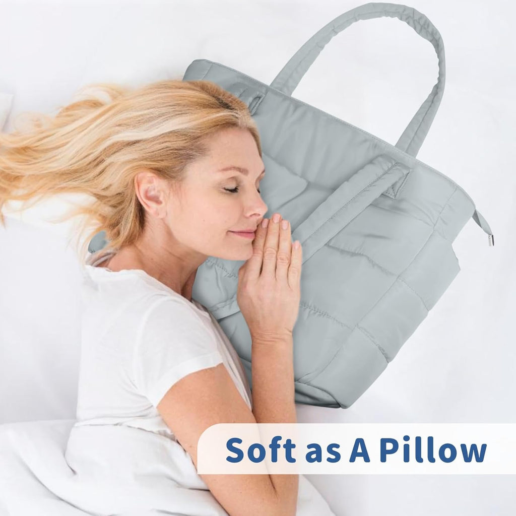 TOPDesign Puffer Tote Bag for Women, Lightweight Puffy Handbag with Compartments, Quilted Shoulder Bag for Work, Travel, Gym