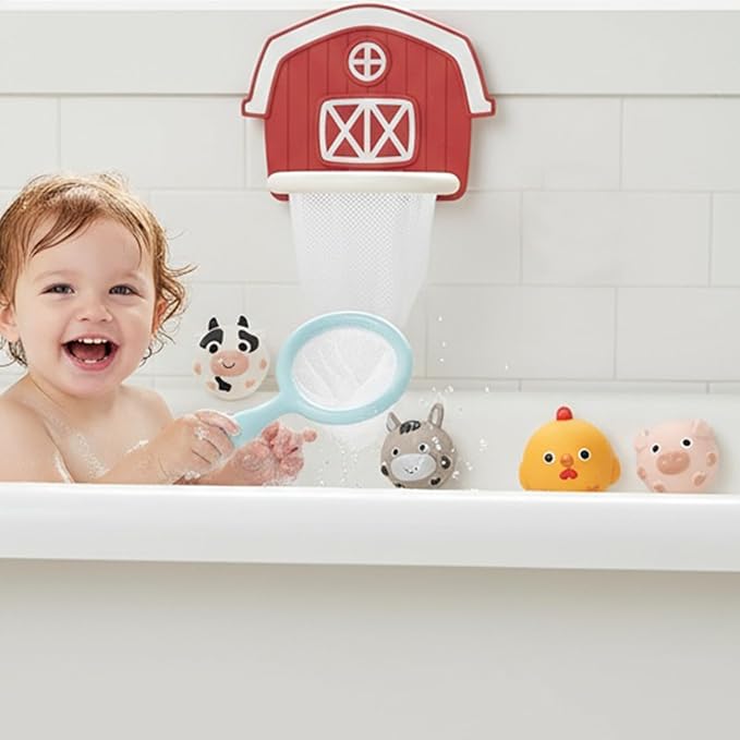 Kids Shower Bath Toy - Interactive Fun Pool Game with 6 Animal Balls, Bathtub Basketball Hoop with Suction Cups, Play & Learning Function for Traveling, Pool, Beach, Bathroom, Home
