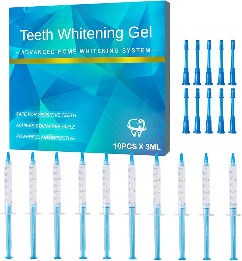 10 Pcs 3ml Teeth Whitening Gel Refills Bleaching Gel, Tooth Whitener Gel Kit for Home Use, Works with Teeth Whitening LED Light and Tray