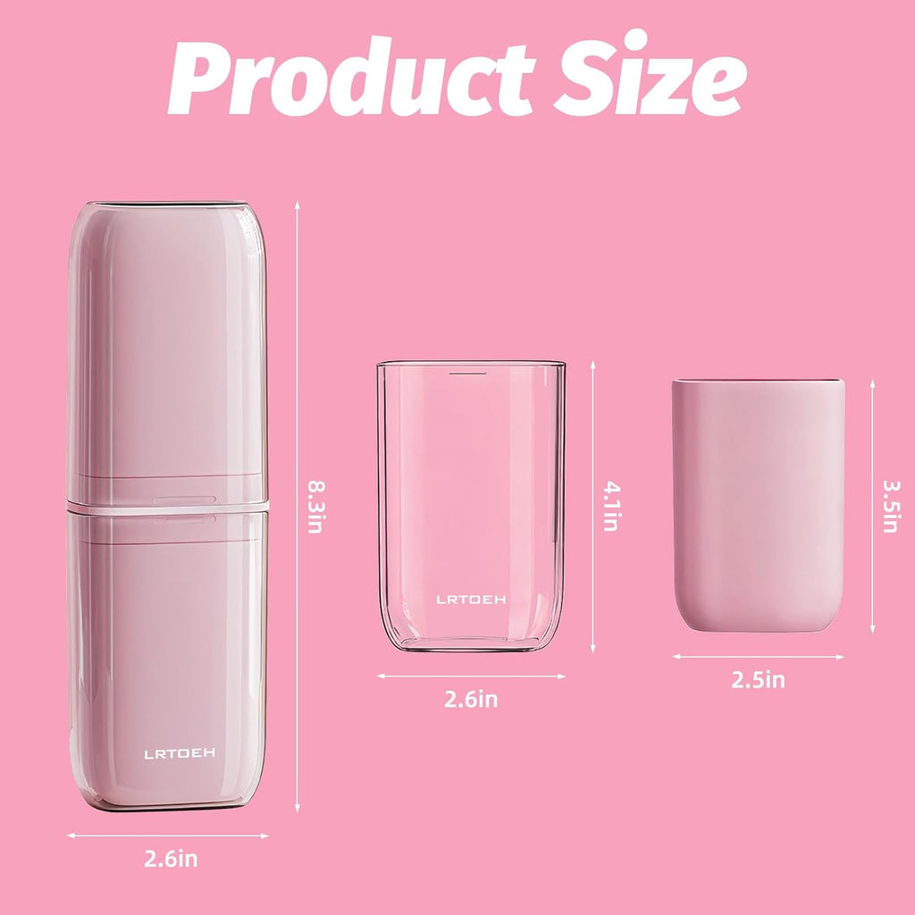 Toothbrush Cup Travel Case, Portable Toothbrush Travel Container Separates into 4 Cups, Tooth Brush Holders with Cover, Toothpaste Storage for Camping, Business Trip, School (Pink)