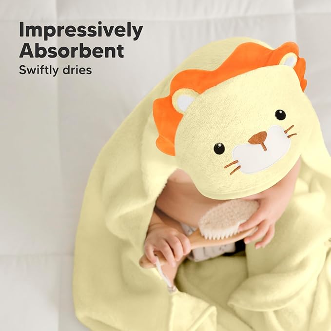 KeaBabies Hooded Baby Towel for Newborn - Viscose Derived from Bamboo Large Baby Bath Towels with Hood for Boys, Girls, Toddler, Extra Absorbent & Soft Newborn Bath Essentials (Lion, Regular)