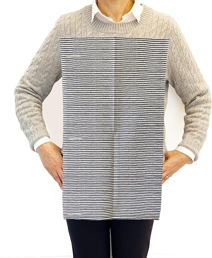 Disposable Bibs for Adults, Kids & Elderly Senior | Adhesive Tab Napkins for Eating, Personal Use, Home Care & Business Spill Absorbent, Stain/Liquid Repellent Blue Ticking, 20 Count x 5 (100 Total)