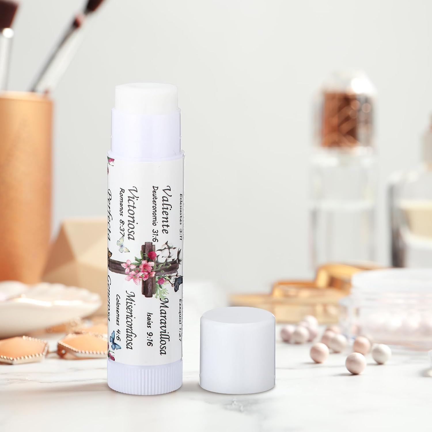 50 Pcs Christmas Christian Lip Balm Bulk Bible Verses Lip Balm Scripture Christian Gifts for Women Faith Religious Church Party Favor Inspirational Gift for Coworker Staff Employee(Rose)