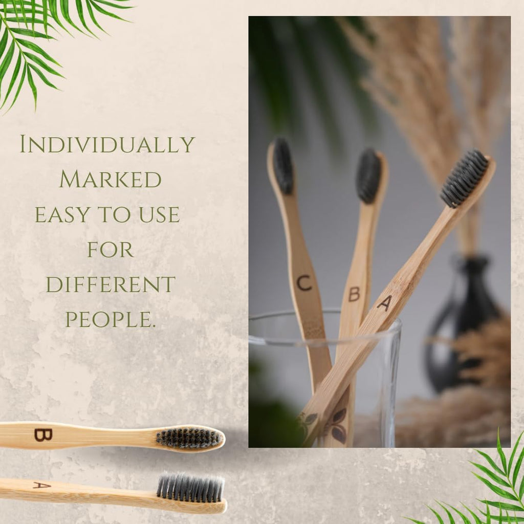 Bamboo Toothbrush 10 Pack, Soft Charcoal-Infused Bristles, Biodegradable, BPA-Free, Eco-Friendly, Sustainable, Natural, Organic and Pure Wooden Toothbrush by Kaili Wellness and More