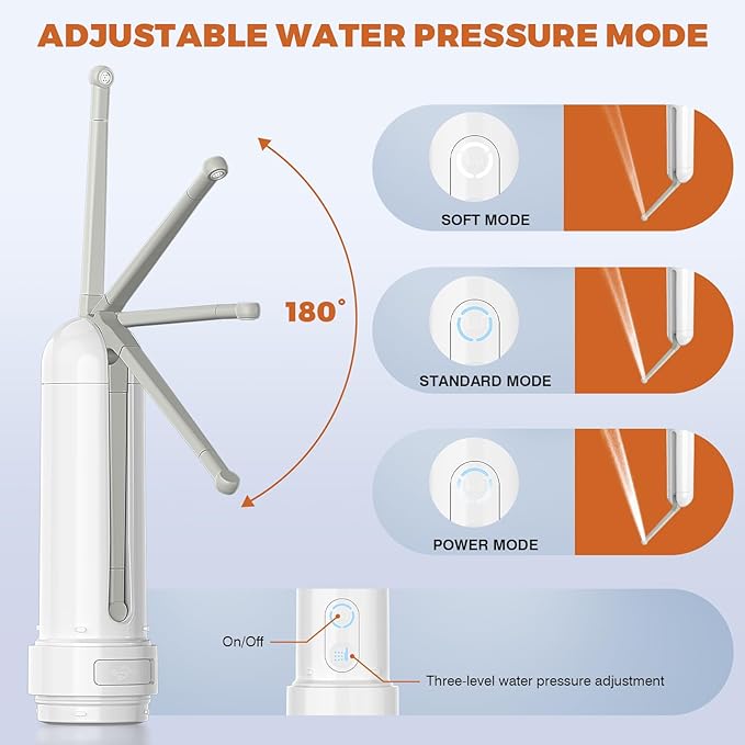 Portable Bidet for Travel, Electric Handheld Bidet Sprayer with Universal Adapter and 3 Pressure Options, Peri Bottle Postpartum, Waterproof High Pressure Handheld Bidet for Women Men Baby Cleaning