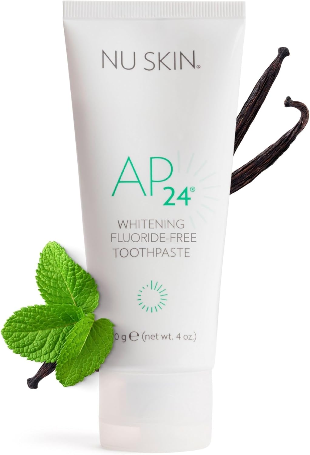 Nu Skin AP 24 Whitening Fluoride - Free Toothpaste | AP 24 Blend | Vanilla Mint Flavor | Brightens Teeth | Removes Surface Stains | Prevents Dental Cavities & Plaque | Enamel-Safe | 4 oz | 1 Pack