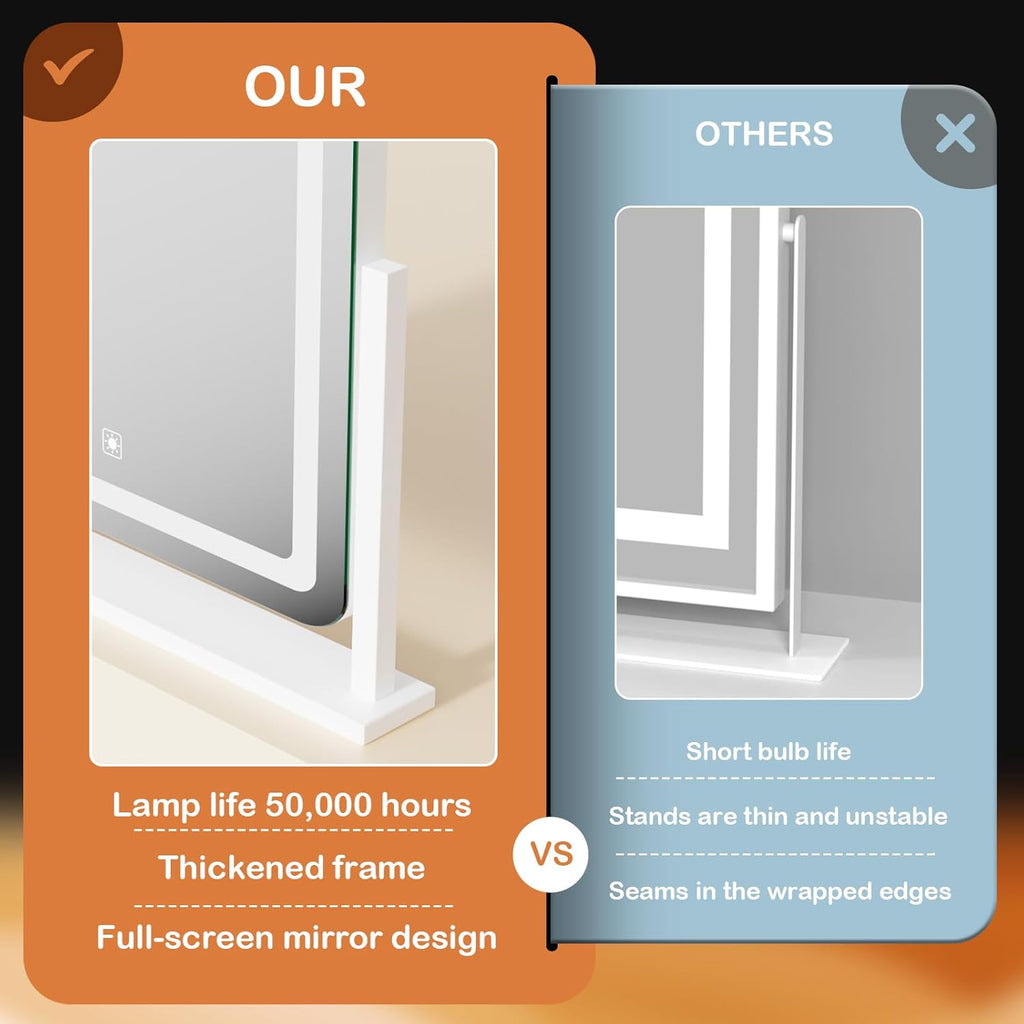 Makeup Vanity Mirror with Lights 15.2" Large LED Lighted Mirror, Hollywood Make Up Mirror with Lighting for Bedroom Tabletop, Smart Touch, 360° Rotation, (White)