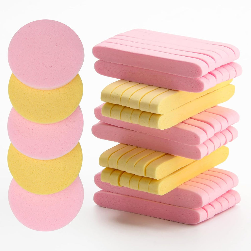 120 Pcs Facial Sponge Compressed, Luxiv Face Cleansing Sponge Estheticians Compressed Makeup Facial Sponge Round Wash Face Sponges for Women Compress Exfoliating Removal Sponge (Pink+Yellow)