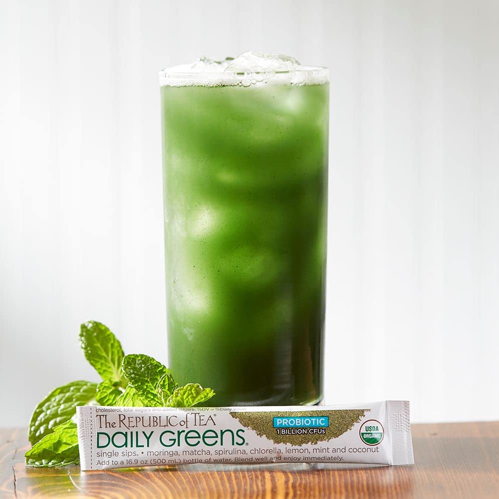 The Republic of Tea - Detox Greens Single Sips, 8 Packets - Matcha Coconut Lemon Mint Drink Mix