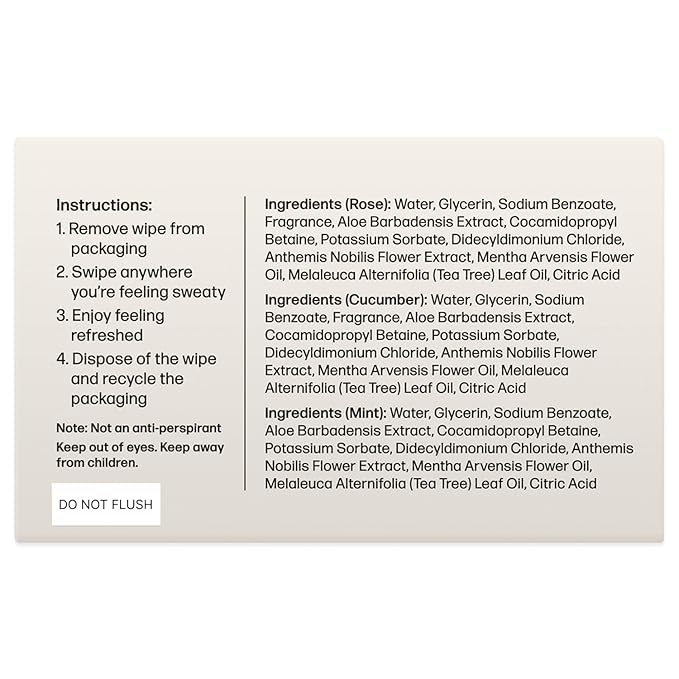 Dew Well Deodorant Wipes - On-the-Go Travel Deodorant - Fresh Mint, Rose & Cucumber Scents Body Wipes for Women - Aluminum, Paraben & Sulfate Free Mini Toiletries - 50 Count, Mint/Rose/Cucumber