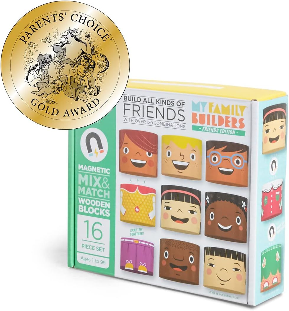 16-Piece Multiracial Magnetic Friends Play Set – Wooden Diversity Building Blocks for Kids – Multi Cultural Dolls for Creative Play & SEL Development – Ages 1+