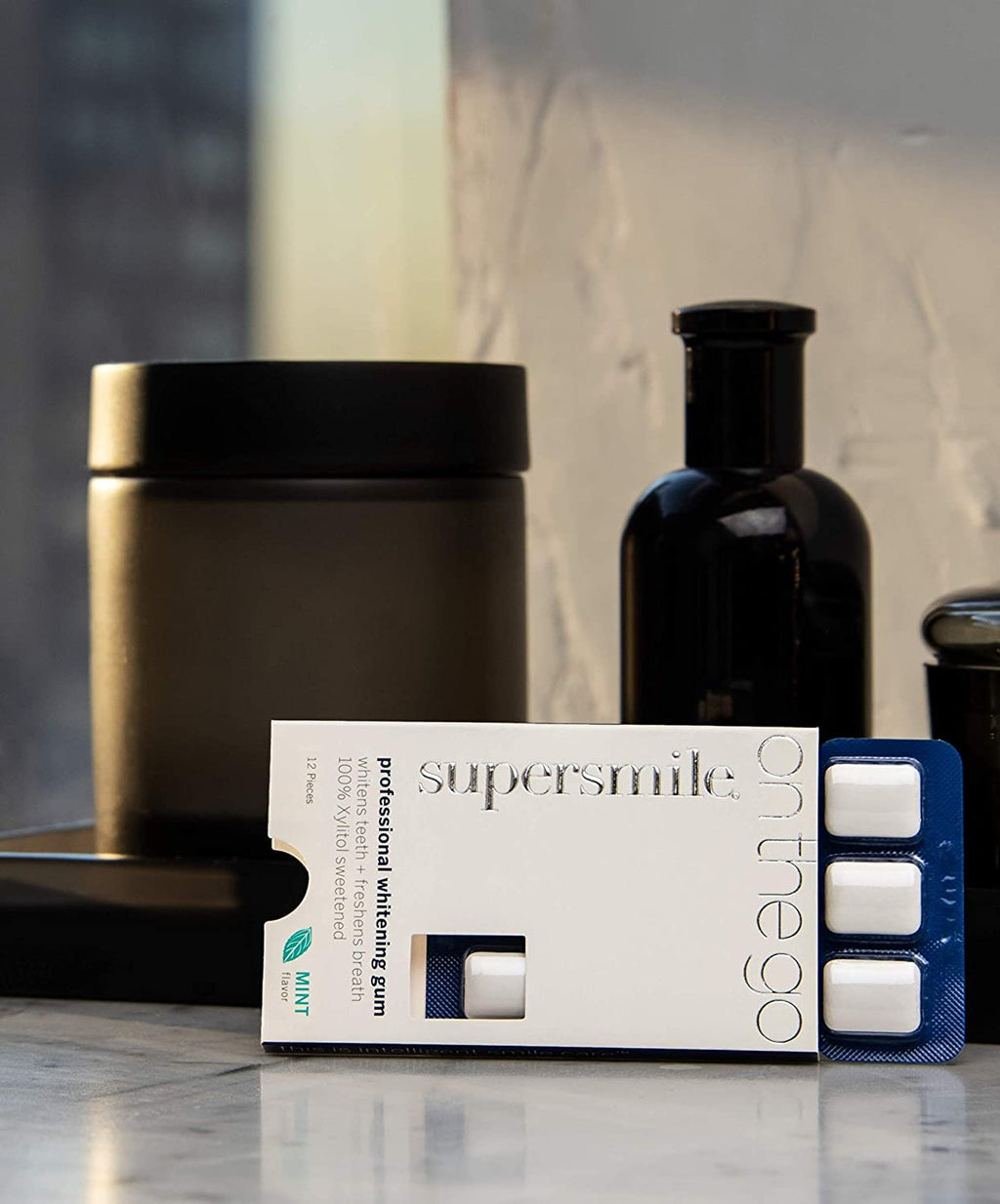 Supersmile Professional Teeth Whitening Gum – 100% Xylitol Sweetened Formula Removes Stains from Coffee – Sugar Free, Vegan, Kosher, 12 Count