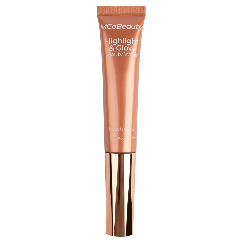 MCoBeauty - Highlight and Glow Beauty Wand - Buildable Liquid Highlighter - Peach Coral Shade - Liquid Cream with Cushion Applicator for Soft, Radiant Finish - Highlighters Makeup