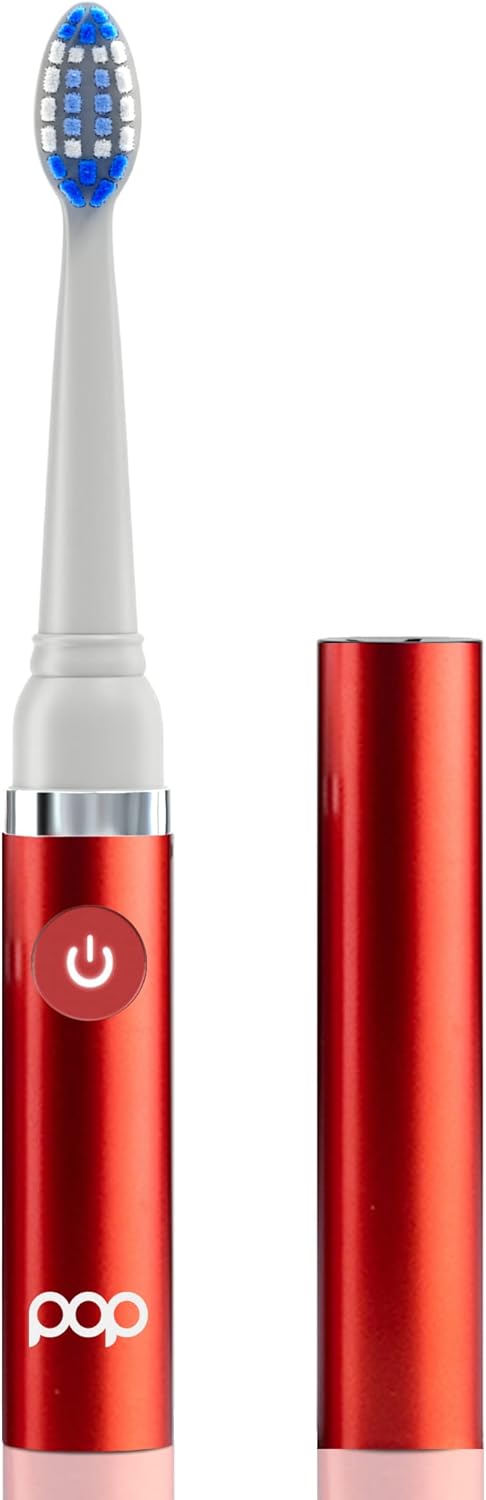 Pop Sonic Electric Toothbrush (Metallic Red) - Travel Toothbrushes w/AAA Battery | Kids Electric Toothbrushes with 2 Speed & 15,000-30,000 Strokes/Minute, Dupont Nylon Bristles