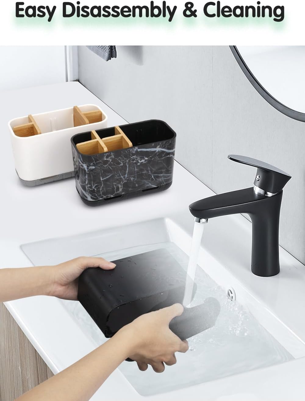 Black Toothbrush Holder, Bamboo Toothbrush and Toothpaste Holder with Drainage, Electric Kids Matte Black Toothbrush Holders Set Organizer for Bathrooms Countertop Accessories Storage