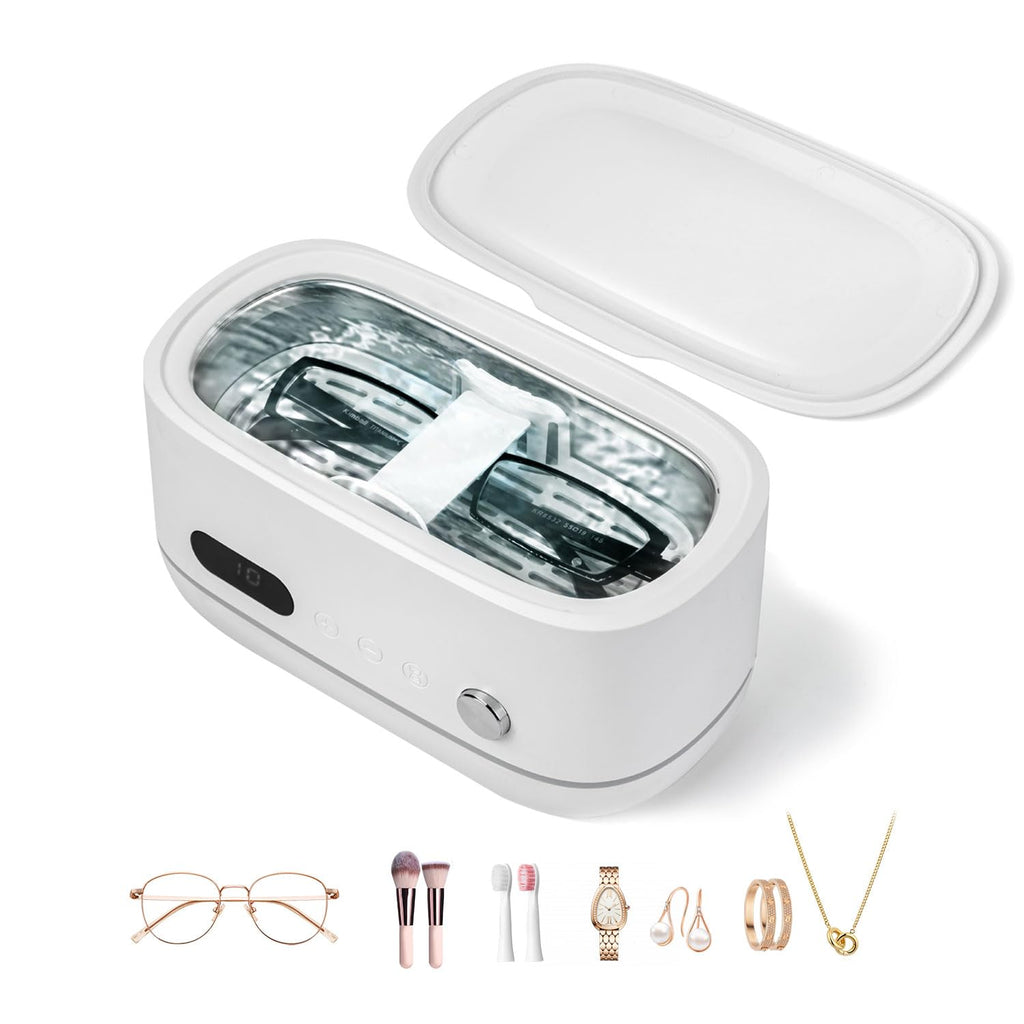 Powerful Ultrasonic Cleaner for Jewelry, Eyeglasses, Watch & Brushes, 480ML Stainless Steel Tank, Portable Design, Fast Clean for Ring, Earring, Bracelet & Necklace, with Smart Timer & Degas Function