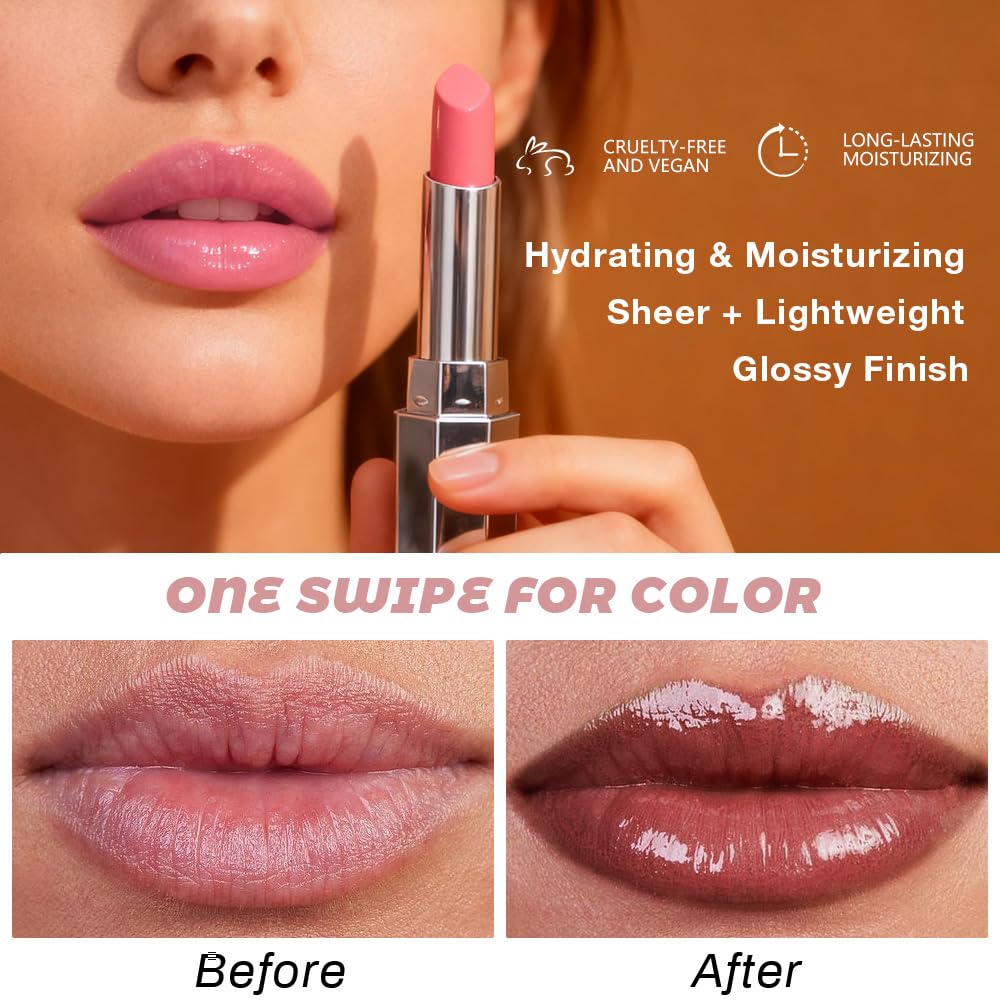 Kaely Honey Lipstick Tinted Lip Balm, Hydrating Shine Lipstick for Women Dry Lips, Moisturizing Nourishing Glossy Lip Gloss Stain Makeup, Sheer Lightweight, Vegan & Cruelty-Free, 00